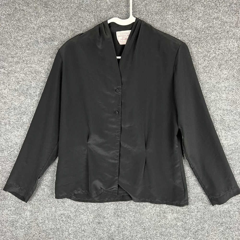 Vintage Country Sophisticates By Pendleton Women’s Button Front‎ Black Blouse